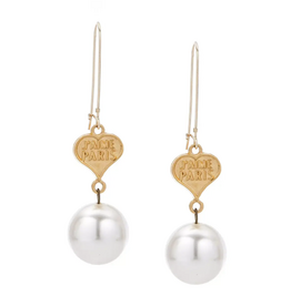 French Kande 24k Gold Petite Couer, Faux Prl Dngl