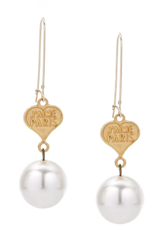 French Kande 24k Gold Petite Couer, Faux Prl Dngl