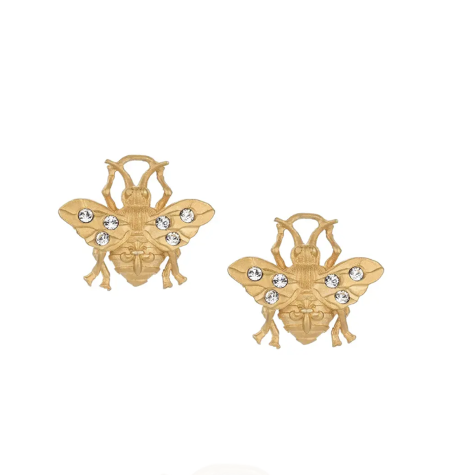 French Kande Micro Swarovski Bee stud-Gold