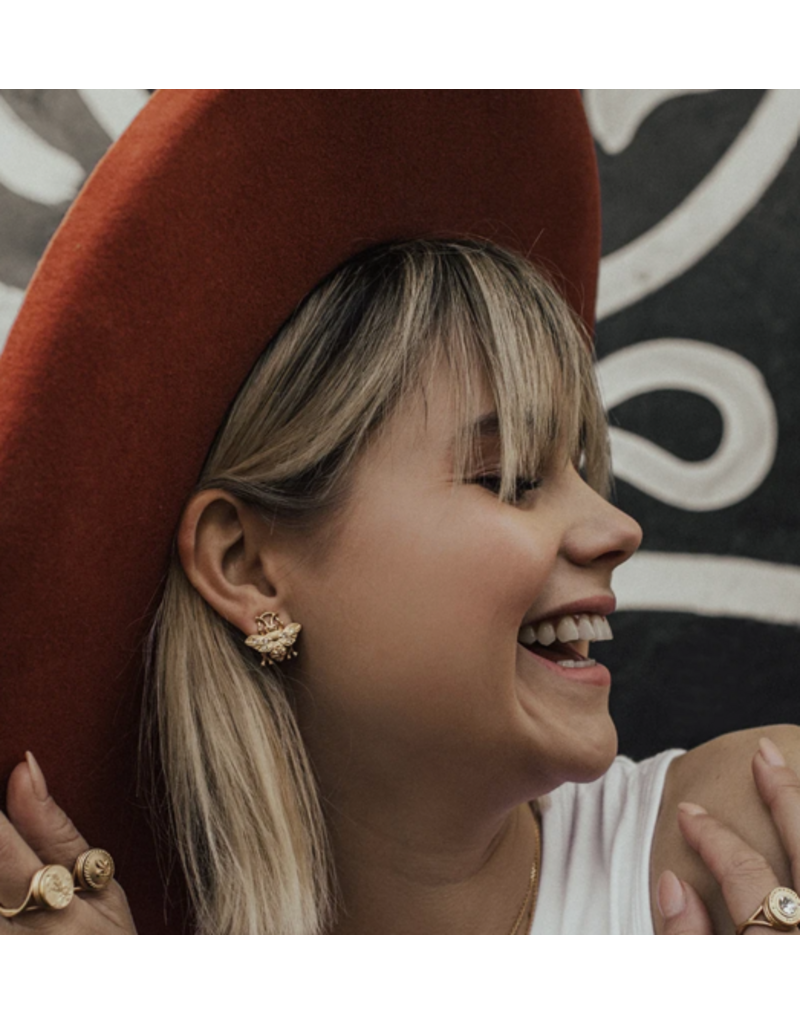 French Kande Micro Swarovski Bee stud-Gold