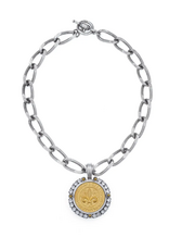 French Kande 17" Slvr Ox Pltd. St. Tropez Chain, 24K Pltd Des Medallion w/ Gold Cabs