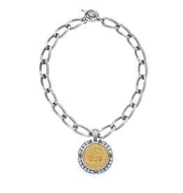 French Kande 17" Slvr Ox Pltd. St. Tropez Chain, 24K Pltd Des Medallion w/ Gold Cabs