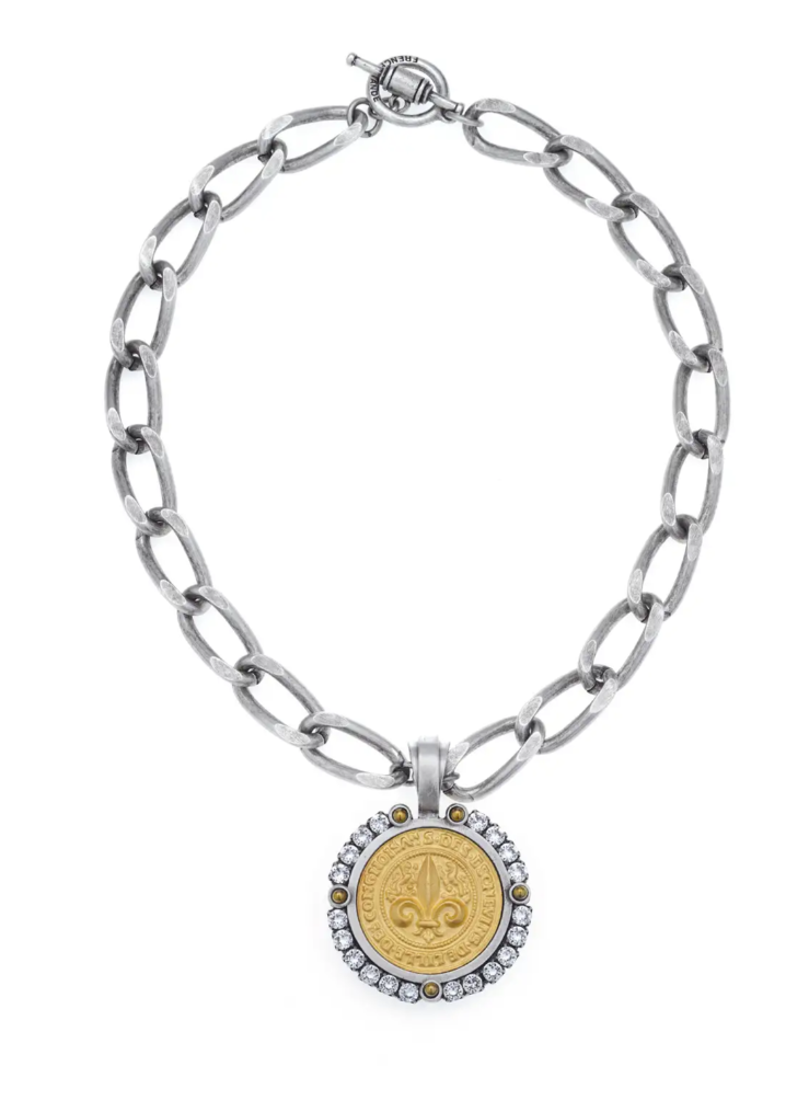 French Kande 17" Slvr Ox Pltd. St. Tropez Chain, 24K Pltd Des Medallion w/ Gold Cabs