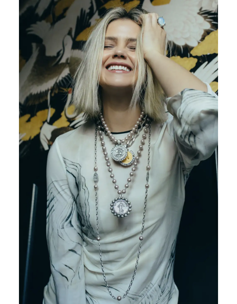 French Kande 17" Slvr Ox Pltd. St. Tropez Chain, 24K Pltd Des Medallion w/ Gold Cabs