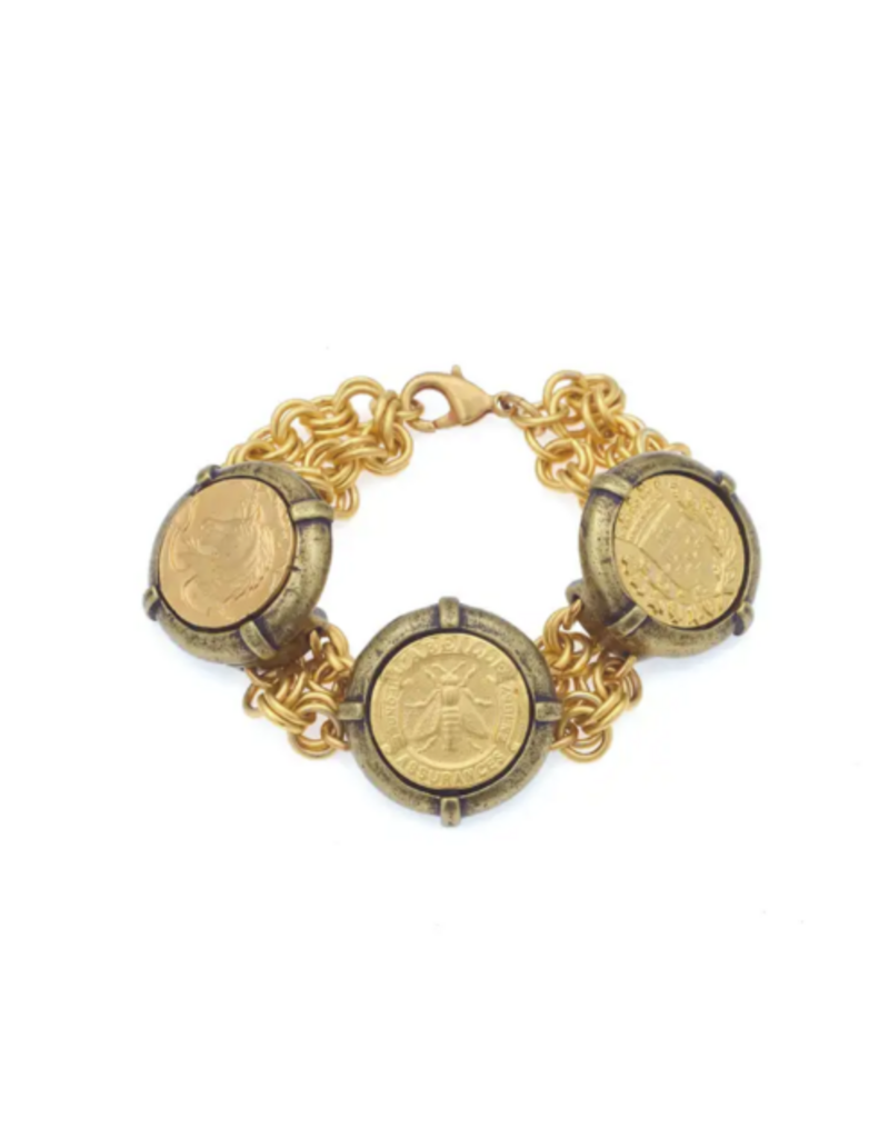 French Kande Melanie 24K Pltd Dbl. Cable Signet Bracelet
