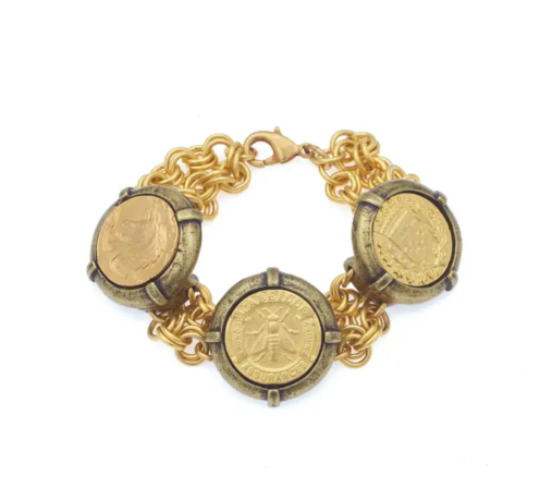 French Kande 24K Pltd Dbl. Cable Signet Bracelet