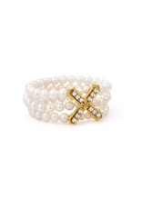 French Kande Trpl. Strnd. Wht Prls. w/ 24K Pltd Austrian Cyrstal French Kiss