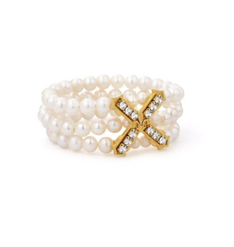 French Kande Trpl. Strnd. Wht Prls. w/ 24K Pltd Austrian Cyrstal French Kiss