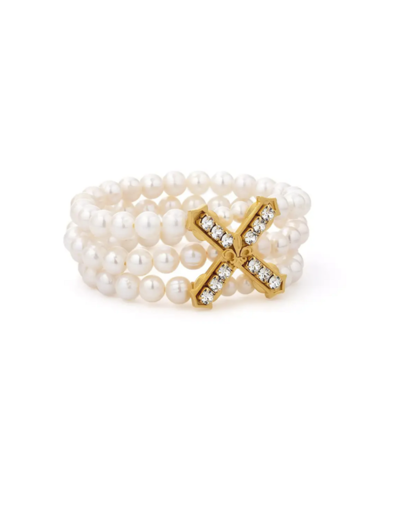 French Kande Trpl. Strnd. Wht Prls. w/ 24K Pltd Austrian Cyrstal French Kiss