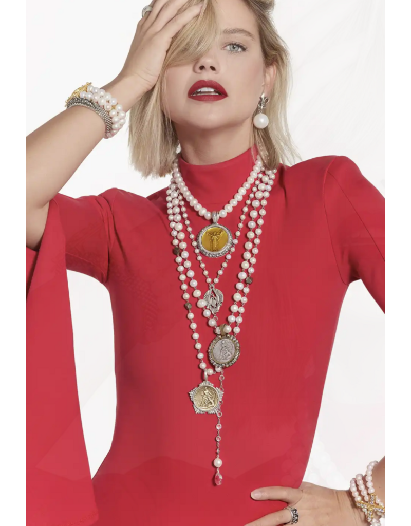 French Kande Trpl. Strnd. Wht Prls. w/ 24K Pltd Austrian Cyrstal French Kiss