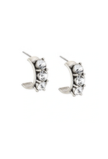 French Kande Silver Ox Pltd. Trpl Austrian Crystal Huggie Earrings