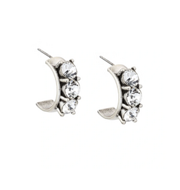 French Kande Silver Ox Pltd. Trpl Austrian Crystal Huggie Earrings