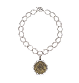 French Kande 16" Slvr. x Pltd. Toulon Chain w/ St. Remy Bzl. & Brass Ox Empire, Crystal Cabs