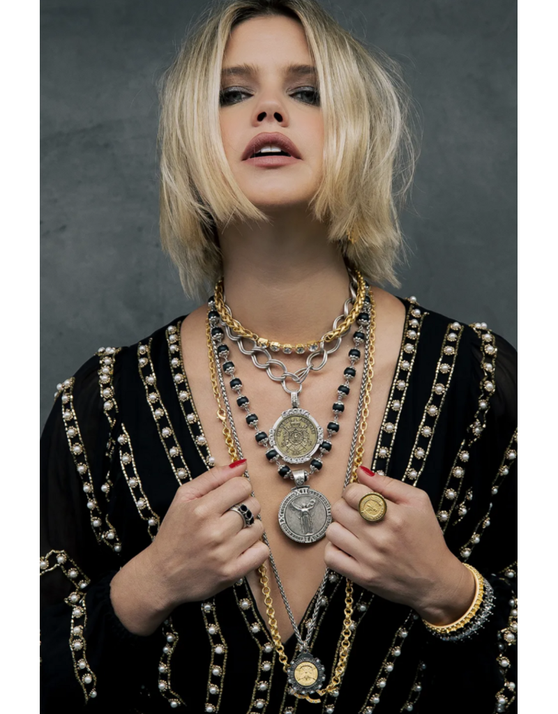 French Kande 16" Slvr. x Pltd. Toulon Chain w/ St. Remy Bzl. & Brass Ox Empire, Crystal Cabs