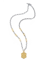 French Kande Sara 24" Silver ox Alsace Chain, 24K Pltd. Versailles Accents, Cognac Medallion