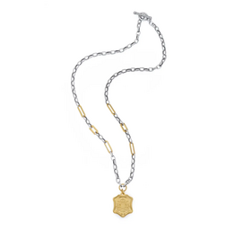 French Kande 24" Silver ox Alsace Chain, 24K Pltd. Versailles Accents, Cognac Medallion