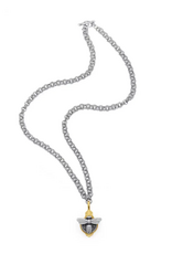 French Kande Harriett 28" Silver Ox Dbl. Cable w/ 24K Pltd. Dunker Bezel, Slvr Ox Mini Meil