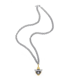 French Kande 28" Silver Ox Dbl. Cable w/ 24K Pltd. Dunker Bezel, Slvr Ox Mini Meil