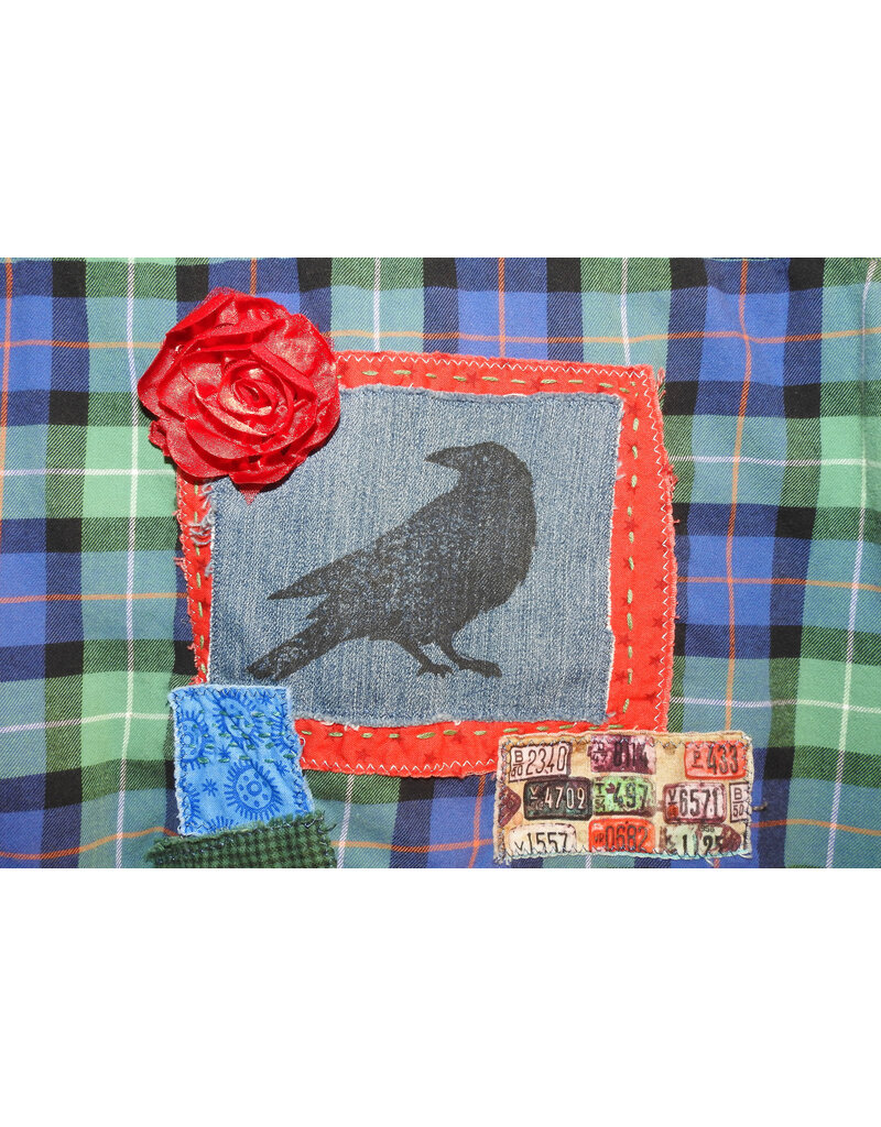 Sue Dreamer SD-124 Hand Sewn Patch, Blue/Grn. Flannel, Crow M