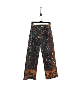 Kathleen Cook KC08-Black Jeans with Burgandy and Gold Paint Size 7/28