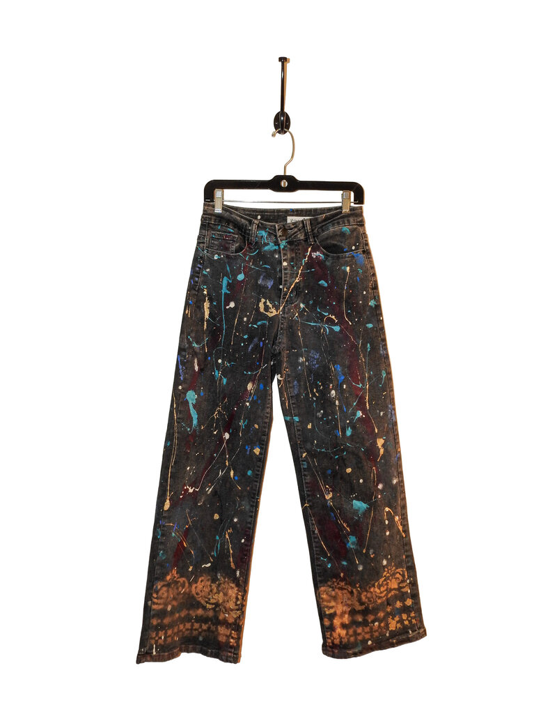 Kathleen Cook KC08-Black Jeans with Burgandy and Gold Paint Size 7/28