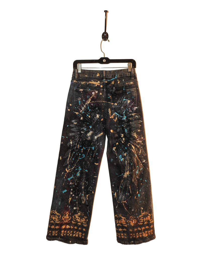 Kathleen Cook KC08-Black Jeans with Burgandy and Gold Paint Size 7/28