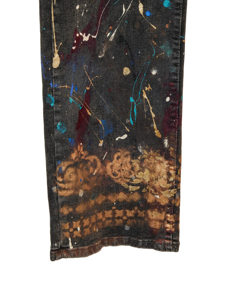 Kathleen Cook KC08-Black Jeans with Burgandy and Gold Paint Size 7/28