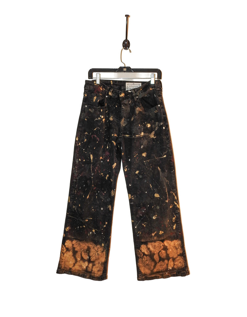 Kathleen Cook KC09-Black Jeans with Gold Floral Hem Size 9/29