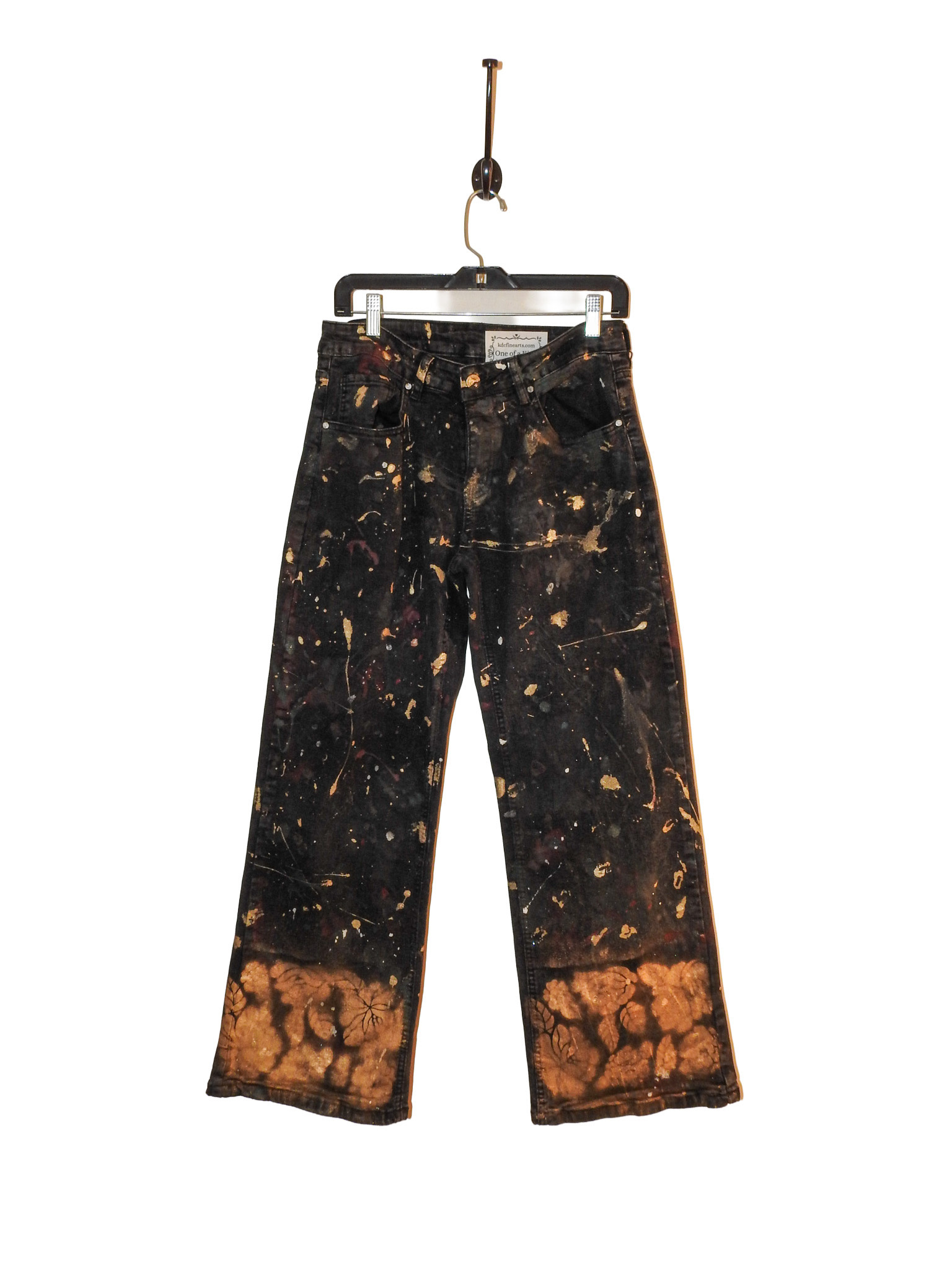 Kathleen Cook KC09-Black Jeans with Gold Floral Hem Size 9/29