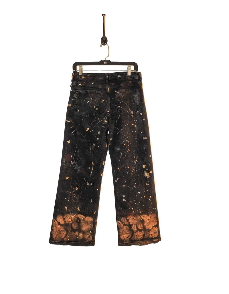 Kathleen Cook KC09-Black Jeans with Gold Floral Hem Size 9/29