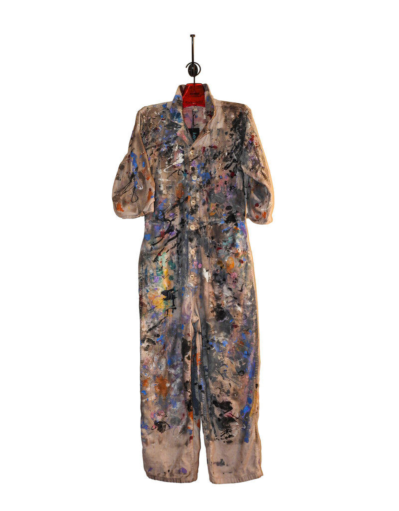 Kathleen Cook KC10-Gray Coverall Jumpsuit with Paint Med