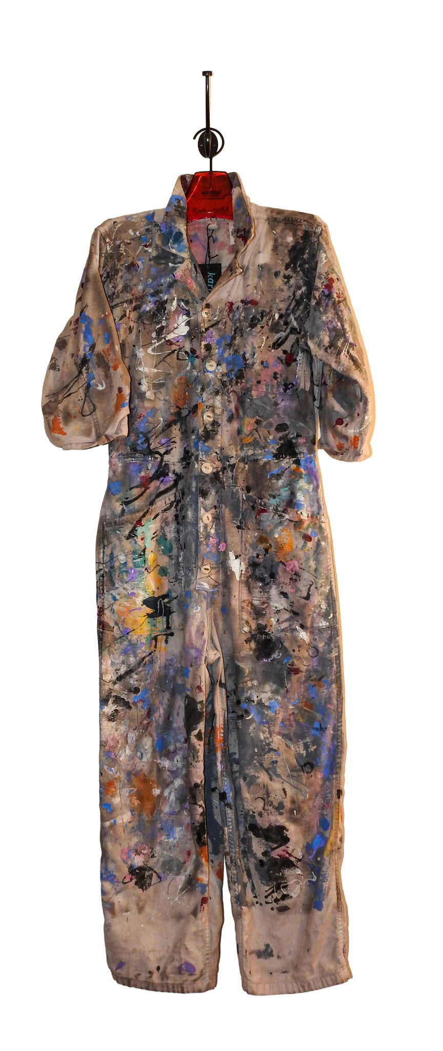 Kathleen Cook KC10-Gray Coverall Jumpsuit with Paint Med