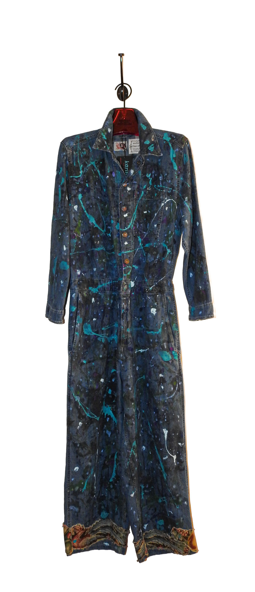 Kathleen Cook KC11-Blue Coverall Jumpsuit with Paint and Patches Lrg
