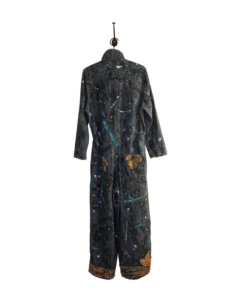 Kathleen Cook KC11-Blue Coverall Jumpsuit with Paint and Patches Lrg