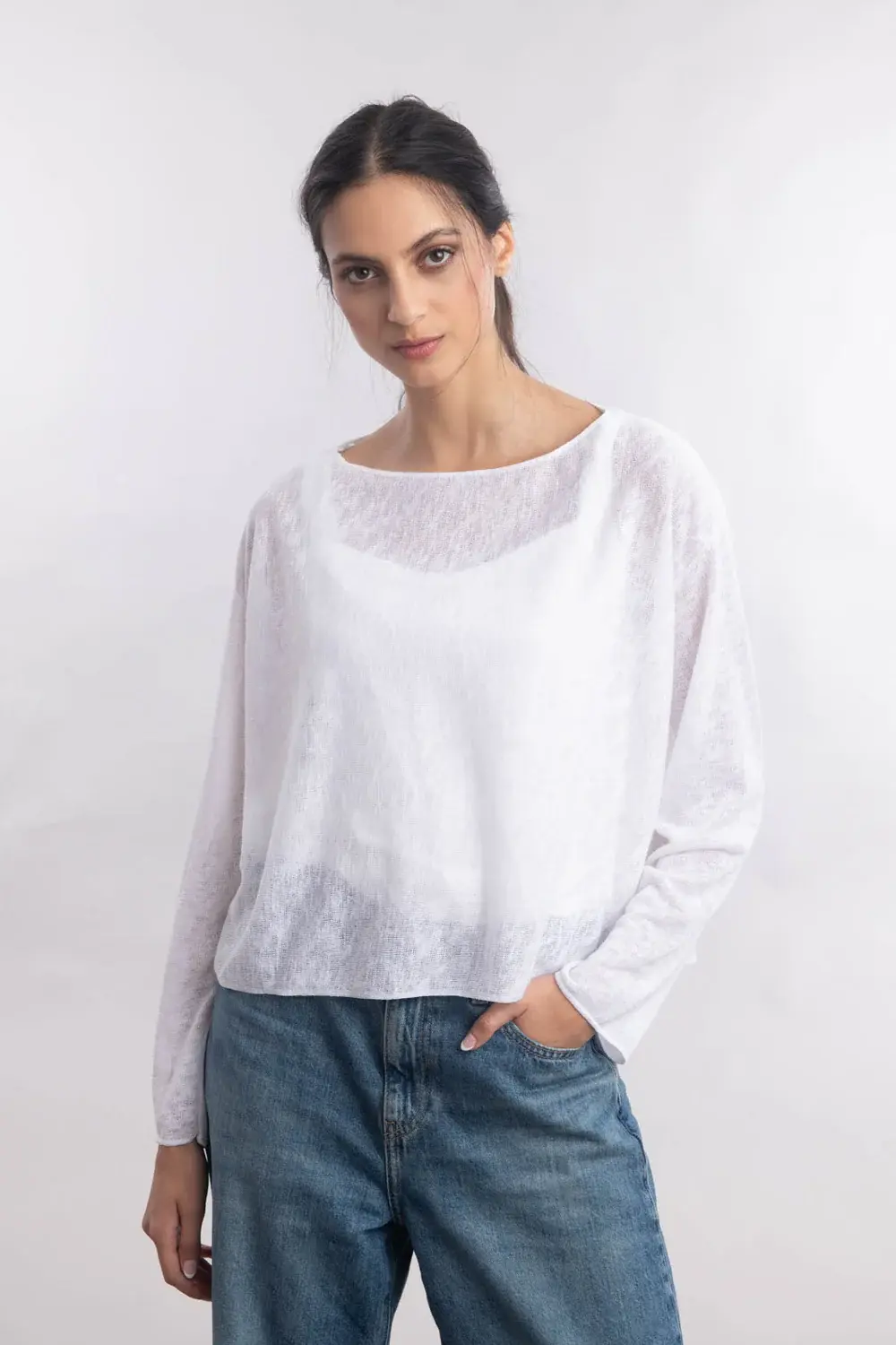 Luna Luz Boxy Pullover Sweater, White