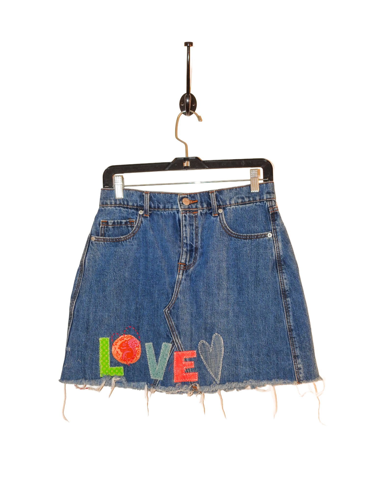Sue Dreamer SD-148 Handsewn Denim Skirt, Peace XS
