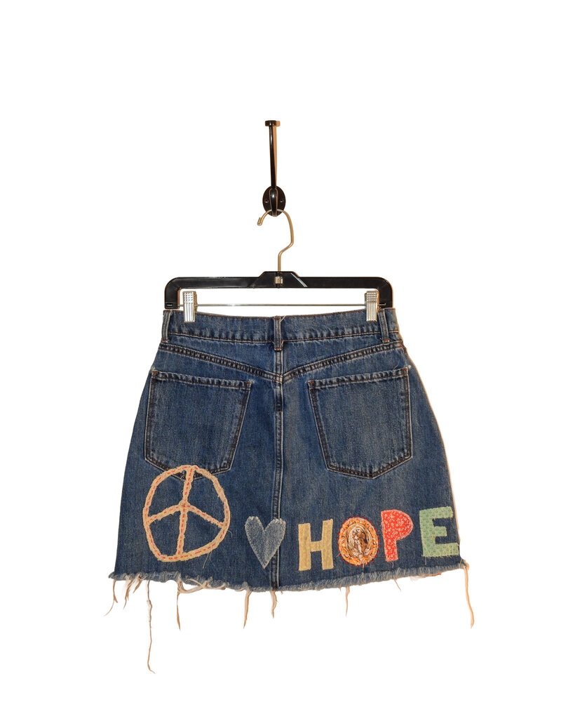 Sue Dreamer SD-148 Handsewn Denim Skirt, Peace XS