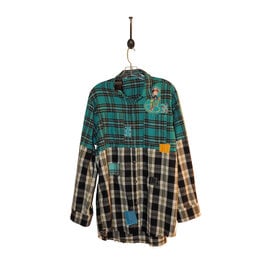 Sue Dreamer SD-137 Hand Sewn, Blk, Turq. Pld Long Flannel-L/XL