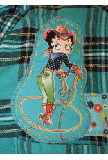 Sue Dreamer SD-137 Hand Sewn, Blk, Turq. Pld Long Flannel-L/XL