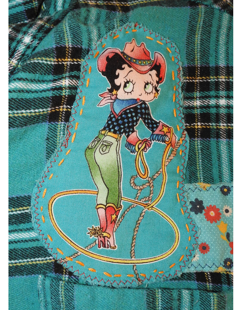 Sue Dreamer SD-137 Hand Sewn, Blk, Turq. Pld Long Flannel-L/XL