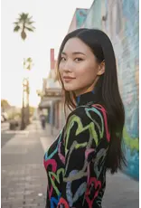 Wild Cosmos Ava Hearts Black Mix  LS top O/S