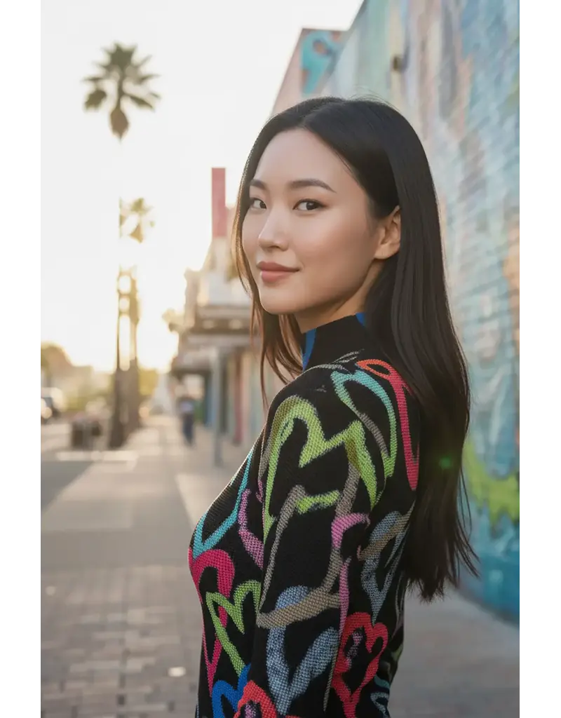 Wild Cosmos Ava Hearts Black Mix  LS top O/S