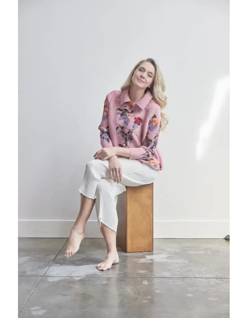 Wild Cosmos Elizabeth Rose Garden Crystal Pleats Shirt pink rose O/S