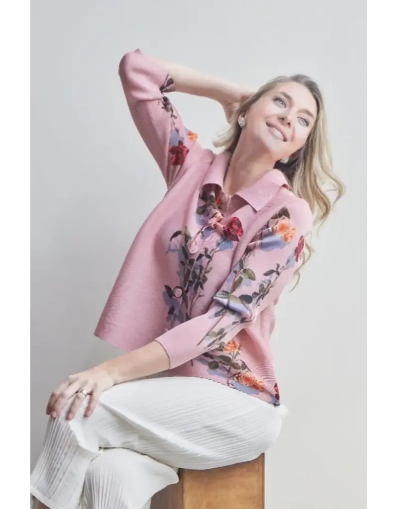 Wild Cosmos Elizabeth Rose Garden Crystal Pleats Shirt pink rose O/S