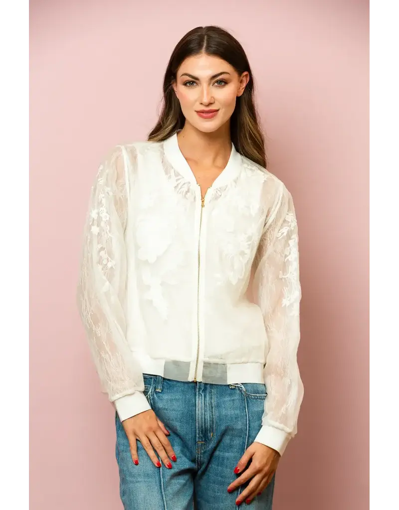 Jessie Liu Tulle Lace Combo Bombe jacket
