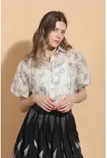 Jessie Liu Short Balloon Sleeve Blouse w Rhinestones