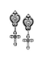 French Kande Sterling Pltd Epoque Studs w/Swarovski Micro Cross dangle