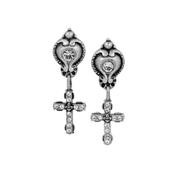 French Kande Sterling Pltd Epoque Studs w/Swarovski Micro Cross dangle