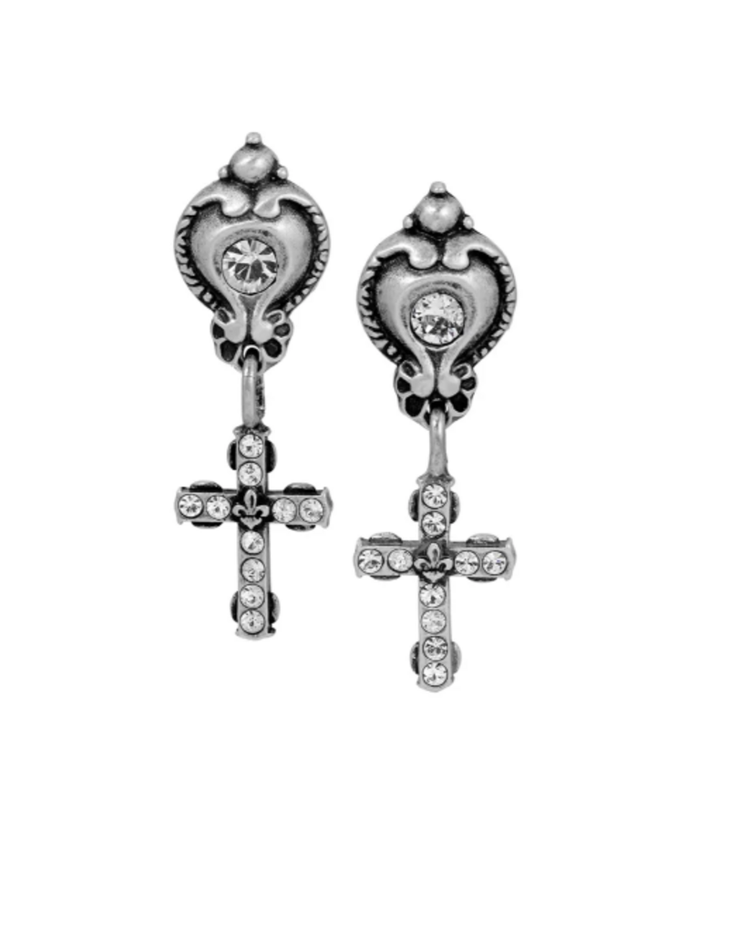 French Kande Sterling Pltd Epoque Studs w/Swarovski Micro Cross dangle