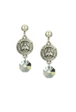 French Kande Silver Mini Abeille medallion w/ chandelier Crystal dangle stud earring Subgold